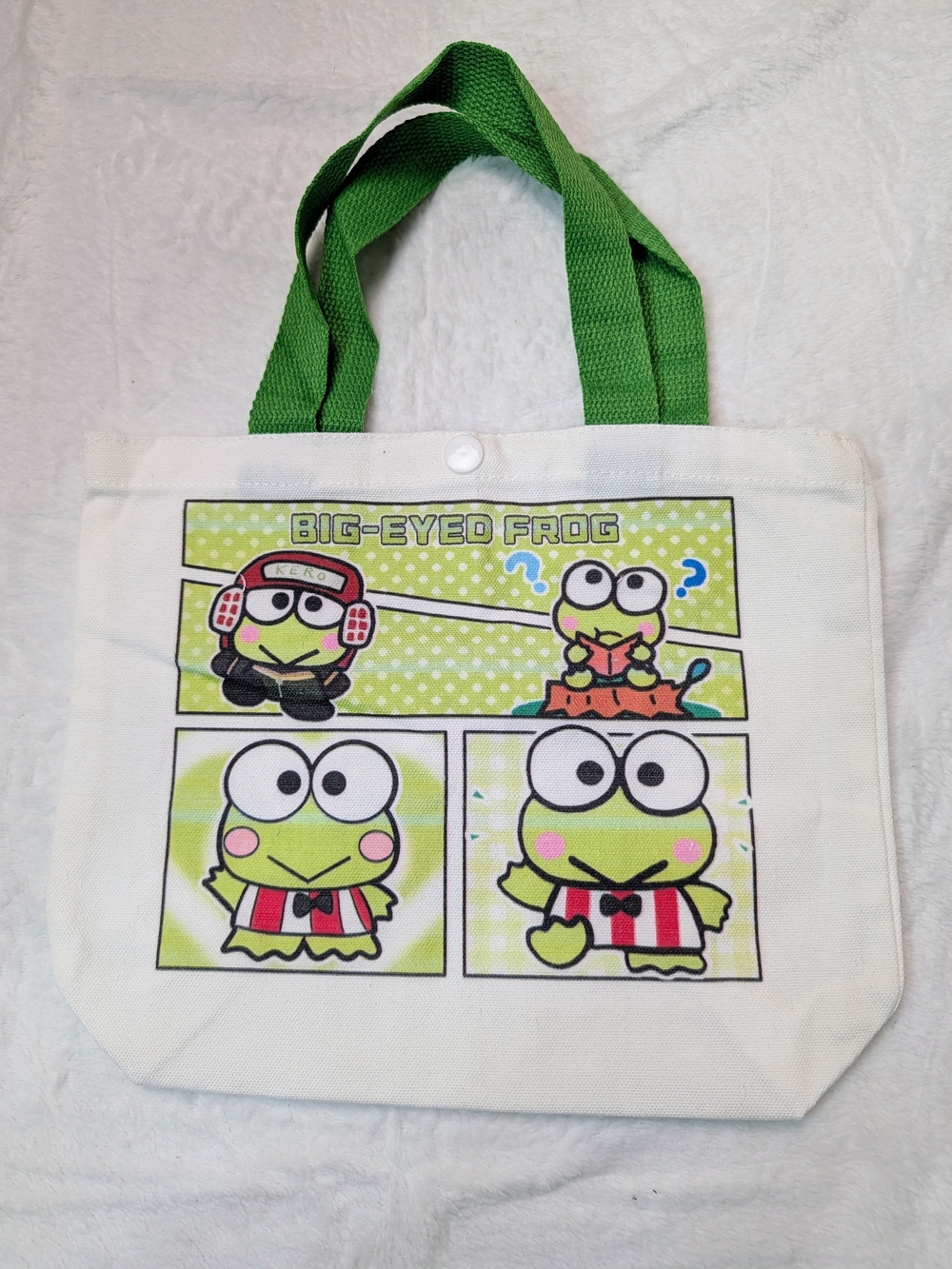 Sanrio Keropi Canvas Tote with Button Snap Closure